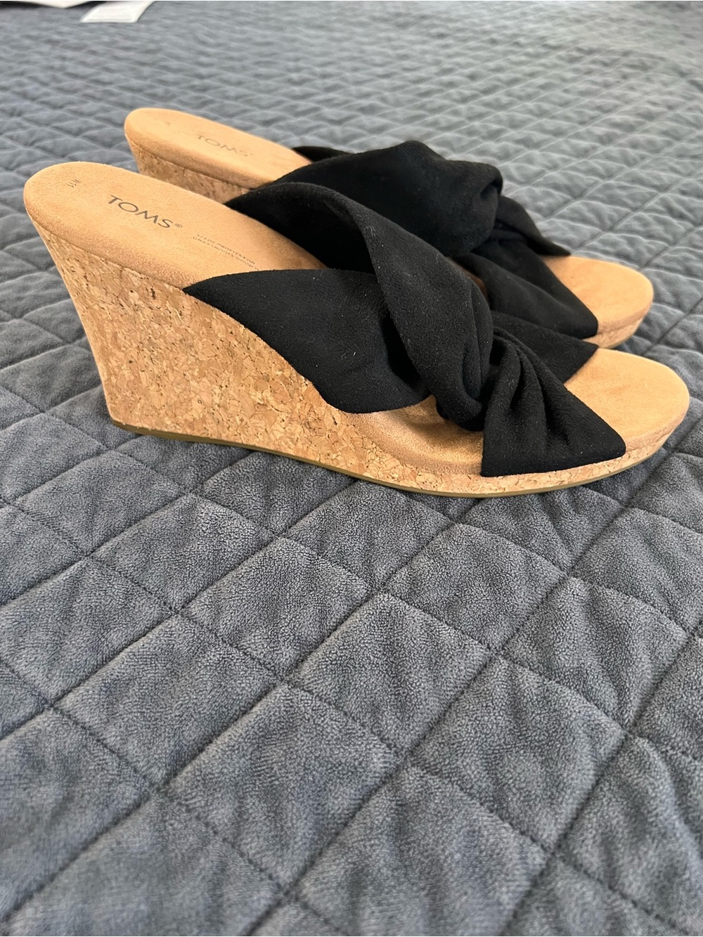 TOMS Serena Kork Wedge Sandals Womens Size 11 Black Microfiber Open Toe